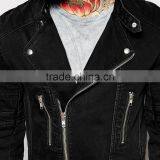 Black Plain Fashion Cool Denim Jacket Mens With Multi Zippers thumbnail-3