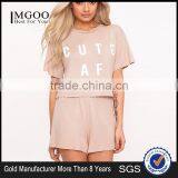 Women Plain PJ Set With Custom Logo Screen Print Short Pajamas Letter Print Loose Pyjama thumbnail-1