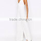 New Arrival Bridal Jumpsuit With Detachable Cape Deep V Neck Maxi Dress White Elegant Slip Dress thumbnail-2