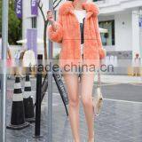 Women Rex Rabbit Fur Coat Hooded Casual Winter Coats and Jackets With Fox Fur Collar thumbnail-5