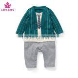 Infants Gentlemen Boys Autumn Long Sleeve Bodysuit Necktie Rompers Baby Boys Suit thumbnail-2
