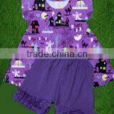 2016 Fall Halloween Boutique Sets Baby Girls Outfit Wholesale Boutique Outfit Purple Baby Girl Ruffle Solid Color Remake thumbnail-1