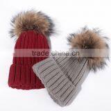 Womens Girls Winter Fur Hat Real Large Raccoon Fur Pom Pom Beanie Winter Hats thumbnail-5