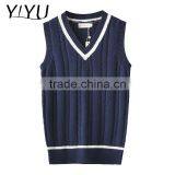 Custom Boy School Uniform Dark Blue V-neck Cable Knit Vest Sweater thumbnail-1