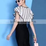 2016 Girls Summer Imitate Hemp Vertical Strip Hip Package Wide Sleeve Dress thumbnail-2