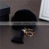 Custom Gold Plated Black Angora Pom Pom Ball Rayon Tassel Custom Keychain thumbnail-1