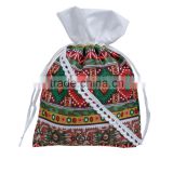 Promotional Multicolor Lace Rhombus Pattern Christmas Jute Jewelry Drawstring Bags