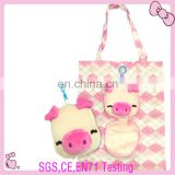 custom stuffed& soft plush pig toy with shopping bag