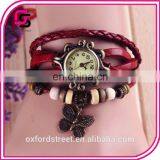 Ms Retro Hand-woven Imitation Leather Bracelet Watch Fashion and Colorful Butterfly Pendant Quartz Watch thumbnail-6