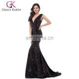 2015 Sequined black Color Long Mermaid Evening Dresses Brand Grace karin CL6052-2#