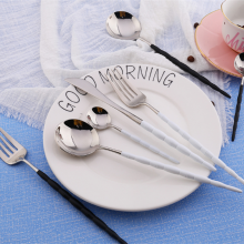 High Quality Purple and Silver Brushed Colored Matte Plated Wedding 304 Stainless Steel Cutlery Flatware Set for Hotels thumbnail-2