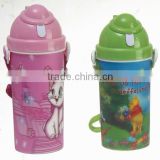 600ml 3D plastic water bottle with straw and silicon ring