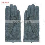 Fashion Ladies Back Dark Green Fabric and Palm Sheep Suede Gloves With Side Zipper thumbnail-5