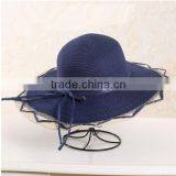 QXSH0014C Summer Rope Wide Brim Fedora Straw Hat Lace Beach Hat thumbnail-3