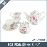 2016 new design 15pcs tea set with beautiful rose decal print