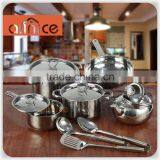 New Coming 15pcs Stainless Steel 410&430 Kitchen Cookware Set With Free Gift of 3pcs Kitchen Accessories