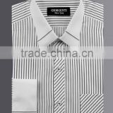 Mens Dress Shirt in Stripe with Point Down Collar, French Cuffs, Diagnal Front Tab