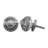 Dotted Roulette Knobs Black & White Painted Ceramic Knob with Metal Fittings - 1.5 Inch Dia.