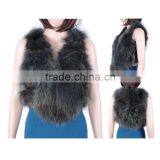 Women Fashion Stylish Raccoon Fur Gilet Raccoon Patch Fur Waistcoat KZ150117 thumbnail-1