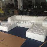 Retro Button Tufted White Genuine Leather Sofa/ U-Shaped Classic Chesterfield Couch Sofa/ American Hot-Sale Living Room Sofa thumbnail-3