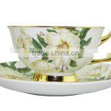 Wholesale New Product 200ml Bone China European Style Flower Pattern Coffee Cup With Saucer Set for Home Decoration