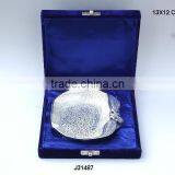 Silver Plated Brass Bowl i Apple Shape With Emboss in a Blue Velvet Box thumbnail-1