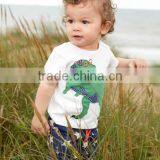 White Colour Baby Boy T-shirt With Fabric Sticker of Green Dinosaur thumbnail-1