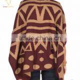 Cardigan Style Lady Custom Intarsia Wool Poncho Sweater thumbnail-3