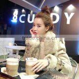 Faux Fur Leather Jackets 2016 Fashion Women's Imitation Lambs Wool Coat Spliced Large Lapel Overcoat With Belt thumbnail-1