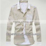 New Trendy Contrast Collar Linen Cotton Dress Shirt for Man thumbnail-2