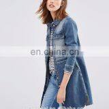 Stretch Denim Fabric Women Blue Long Jean Jacket Wholesale thumbnail-2