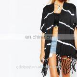 Mid Sleeve Black and White Stripe Fashion Kimono Cardigan thumbnail-4