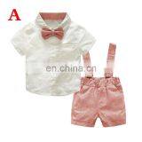 2019 SUMMER KIDS Gentleman Bowknot Blouse With Suspender Shorts 3PC SET Newborn Baby Clothing Sets thumbnail-1
