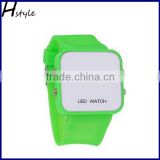 Wholesale Silicone Square Mirror Face LED Wrist Watches Green WP022