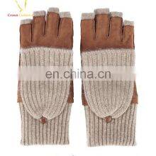Warm Half Finger Leather Mittens Ladies Cashmere Gloves thumbnail-2