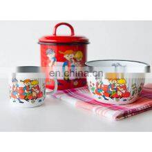 20cm Big Size Environmental Classic Enamelware Metal Stock Ice Salad Soup Bowl With Black Rim