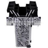 2in1 Zebra Aluminum Makeup Cosmetic Train Rolling Case Hair Style Lockable Box thumbnail-2