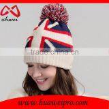 British National Flag Knitted Beanie With Pom Poms and Top Ball thumbnail-2
