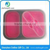 BPA Free Eco Pink or Blue Folding Silicone Compartment Lunch Box thumbnail-4