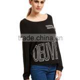 New Arrival Black Loose Style Batwing Sleeve Rhinestones Sweater thumbnail-1