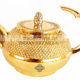 IndianArtVilla Beautiful Design Shining Brass Round Lining Tea Pot 450 ML - Serving Tea Coffee Tableware Decorative Home Hotel