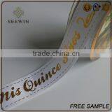 Double Sided Silk Sheer Grosgrain Gold Printed Logo Size Satin Ribbon Bow thumbnail-2