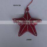 Zari Work Star Shaped Christmas Tree Ornament in Red Colour thumbnail-1
