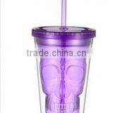 Plastic Double Wall Acrylic Tumbler With Straw Wholesale Skull Mug Cup thumbnail-6