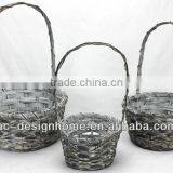 S/3 BLACK WASH ROUND BAMBOO CHIP BASKET W/HANDLE thumbnail-1