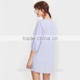 2017 Summer Women Clothing Factory Embroidered Blue Striped V Neck Button Front Lantern Sleeve Boho Dress thumbnail-6