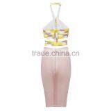Halter Patchwork 2 Piece Set Knee Length Jacquard High Quality Rayon 2015 New Fashion Bodycon HL Night Wear Slim Bandage Dress thumbnail-4