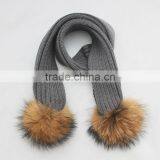 Myfur Beige Color Big Size Natural Raccoon Fur Pom Pom Attach Winter Warm Scarf for Kids thumbnail-2
