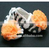 Halloween Baby Girl Zebra Crib Shoes With Orange Rosettes 1609 thumbnail-1