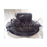 Fashion Black 100% Polyester Organza Hats With Two Layers Of Flying, Drawstring Sweatband
